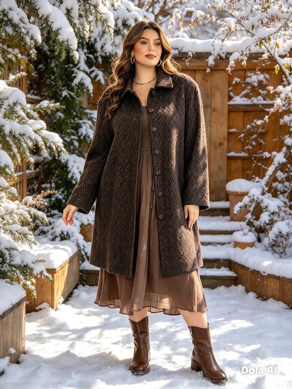 Jaeger, Stunning Vintage Jaeger Black Jacquard Coat - 80s 90s Minimalist Knee Length Overcoat, Made in Great Britain, Size 12