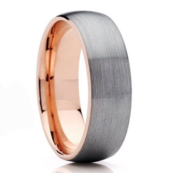 Tungsten Carbide Wedding Band 18kt Rose Gold | Etsy