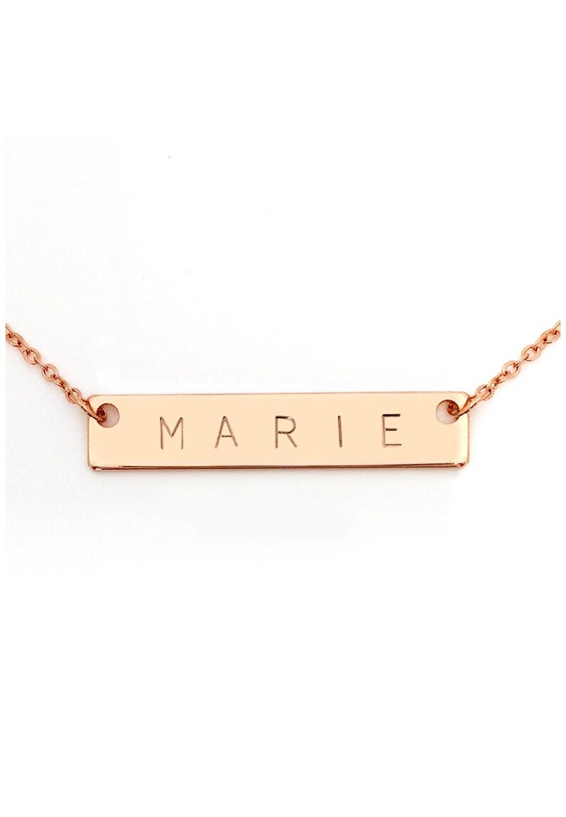 Name Necklace Personalized Necklace Name Plate Bar Necklace Bridesmaid Gift Initial Necklace Art Deco 14kt Gold id necklace pendant