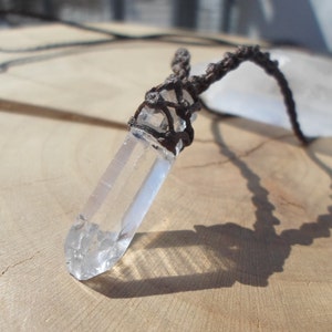 Raw Quartz Necklace, Macrame Crystal Necklace, Natural Untreated Quartz Point Macrame Pendant, Mens Quartz Necklace