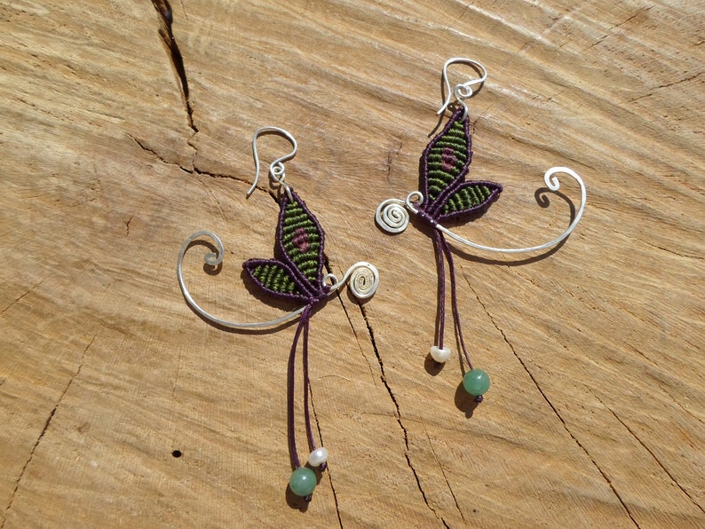 Fairy Earrings Insect Lovers Long Colorful Earrings Dragonfly Macrame Earrings Large Artisan Earrings Macrame Butterfly Earrings
