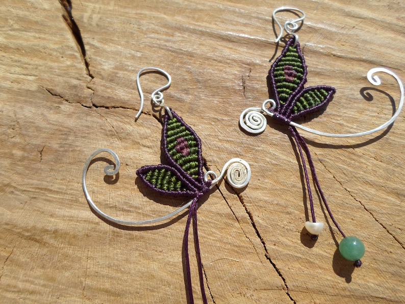 Fairy Earrings Insect Lovers Long Colorful Earrings Dragonfly Macrame Earrings Large Artisan Earrings Macrame Butterfly Earrings