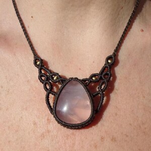 Rose Quartz Macrame Necklace for Women, Large Stone Necklace, Bohemian Pink Crystal Necklace, Unique Micro Macrame Jewelry, Love Amulet