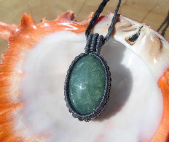 Collier macramé aigue-marine, pendentif aigue-marine véritable