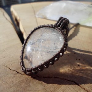 Himalayan Quartz Pendant, Crystal Quartz Macrame Pendant, Natural Clear Quartz Necklace, Quartz Cabochon Jewelry, Protection Stone Amulet