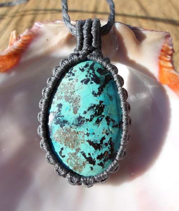 アズライト シャッタカイト マクラメ編みネックレス ペンダント