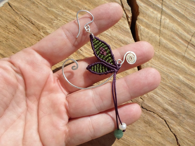 Fairy Earrings Insect Lovers Long Colorful Earrings Dragonfly Macrame Earrings Large Artisan Earrings Macrame Butterfly Earrings