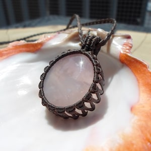 Rose Quartz Macrame Necklace, Healing Crystal Necklace, Macrame Stone Necklace, Pink Quartz Pendant, Love Amulet