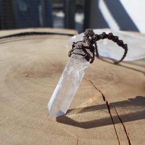 Large Quartz Point Necklace, Macrame Crystal Necklace, Mens Quartz Necklace, Himalayan Crystal Wand, Natural Crystal Quartz Pendant
