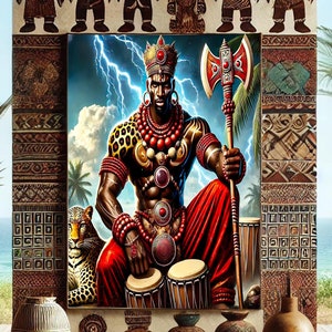 Arte de pared Shango Panel de Trono, Arte de pared inspirado en Yoruba Lukumi Regla de Osha-Ifa Arte de pared, Decoración de santería, Regalo espiritual, Shango