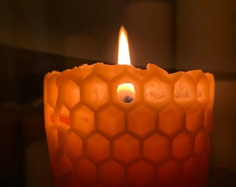 Pure Beeswax Honeycomb Pillar Candle ~ White Beeswax ~ Natural Yellow Beeswax ~ Centerpiece Candle ~ Natural Scent~  Hand poured candle.