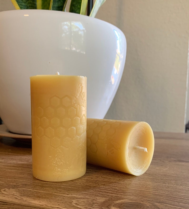 Pure Beeswax Pillar Candle Set Unique Bee & Honeycomb Design Candle Gift Set Gift Set Hand poured with love. image 1