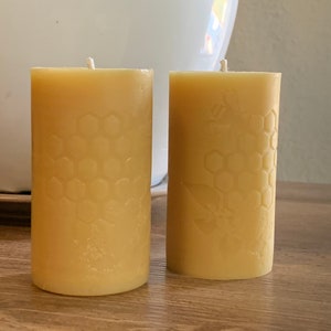 Pure Beeswax Pillar Candle Set Unique Bee & Honeycomb Design Candle Gift Set Gift Set Hand poured with love. image 2