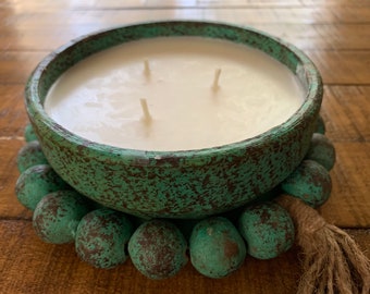 Beadzie Bowl Candle ~ Soy/Coconut Wax Candle ~ Scented Candle ~ 18oz ~Housewarming Gift ~ Rustic Decor Candle ~Ceramic Candle~ Center Piece