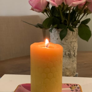 Pure Beeswax Pillar Candle Set Unique Bee & Honeycomb Design Candle Gift Set Gift Set Hand poured with love. image 9