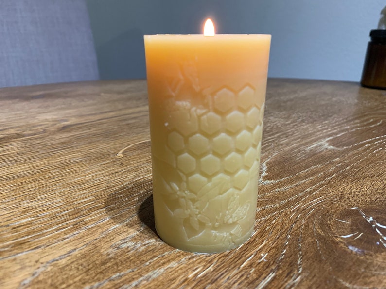 Pure Beeswax Pillar Candle Set Unique Bee & Honeycomb Design Candle Gift Set Gift Set Hand poured with love. image 6