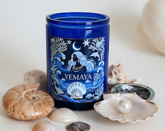 Yemaya Inspired Candle: Spiritual Decor Soy Wax (12 oz Blue Jar)