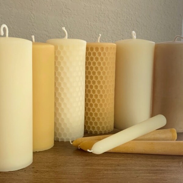 Pure Beeswax Pillar Candles ~ 100% Beeswax ~ Natural Honey Scent ~Altar Candle ~Centerpiece Candle ~ Hand poured with love.