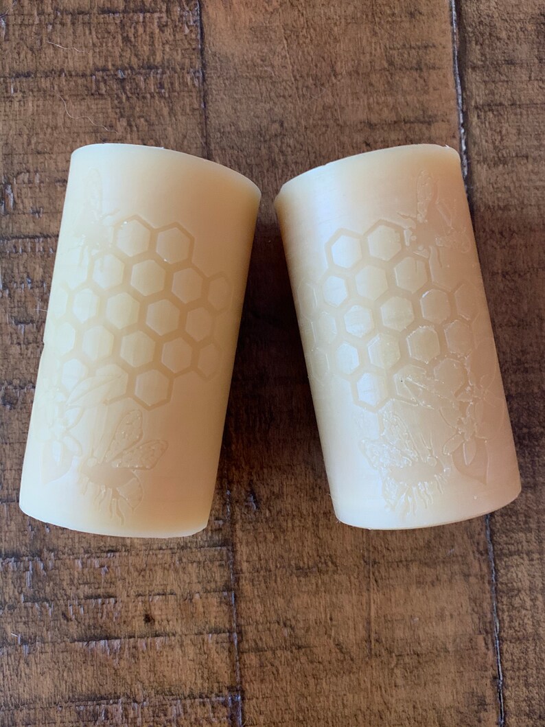 Pure Beeswax Pillar Candle Set Unique Bee & Honeycomb Design Candle Gift Set Gift Set Hand poured with love. image 4