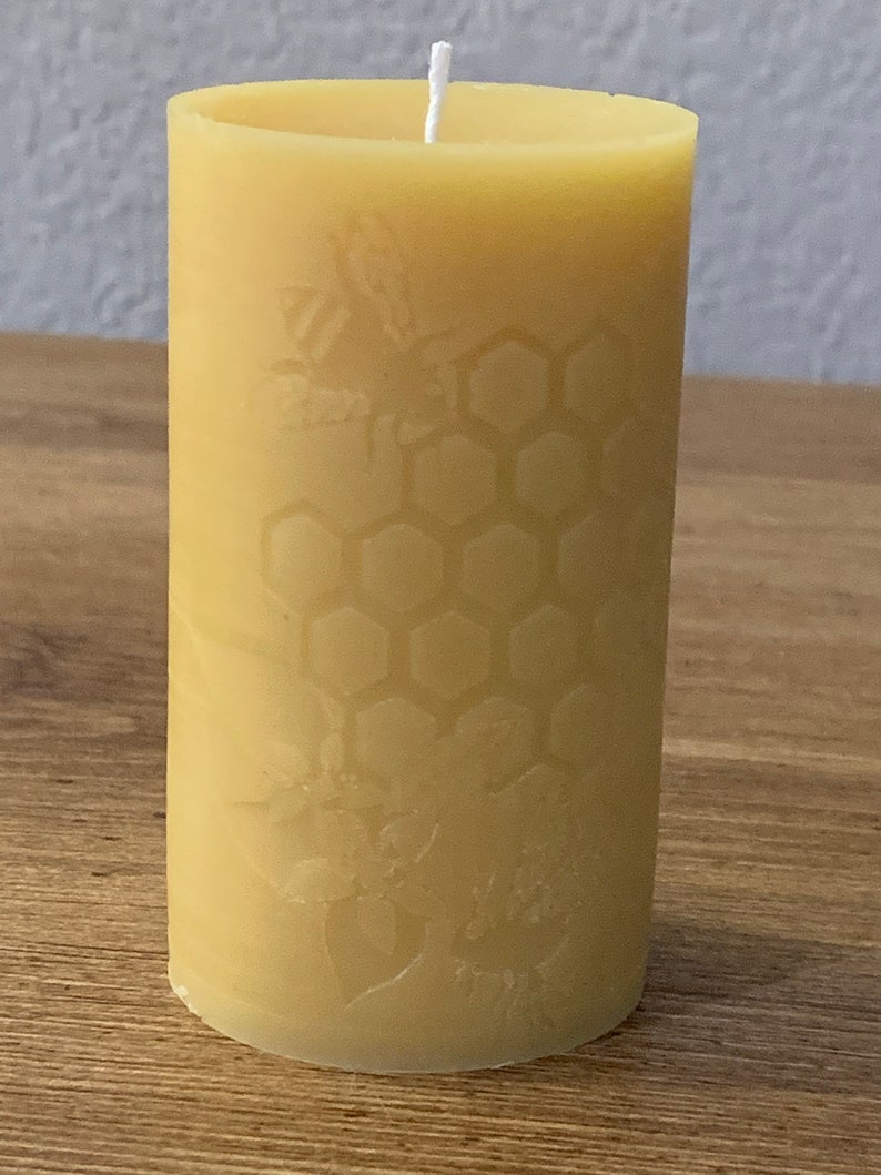 Pure Beeswax Pillar Candle Set Unique Bee & Honeycomb Design Candle Gift Set Gift Set Hand poured with love. image 7