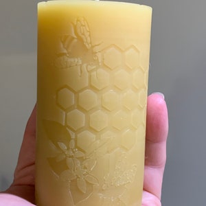 Pure Beeswax Pillar Candle Set Unique Bee & Honeycomb Design Candle Gift Set Gift Set Hand poured with love. image 3