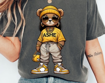 Ashe Bear Graphic T-shirt – Urban Afro Streetwear, Gold Design