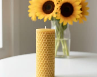 Honeycomb Beeswax Pillar Candle: Natural, Ivory, Hand Poured