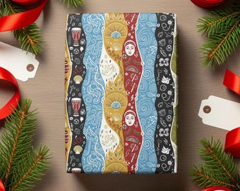 Orisha Inspired Wrapping Paper, Afro-Caribbean Patterns, Colorful Art (Single Sheet)