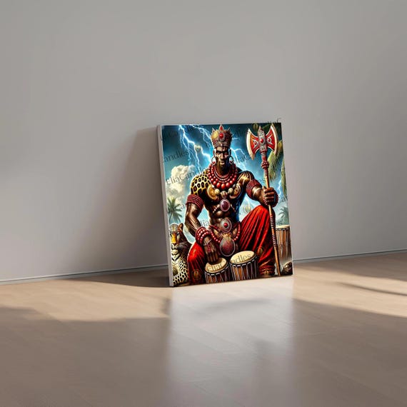 Shango Wall Art: Regla de Osha-Ifa Inspired Canvas (Spiritual Decor)