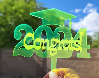 Graduation Cake Topper Edge Glow Green Acrylic