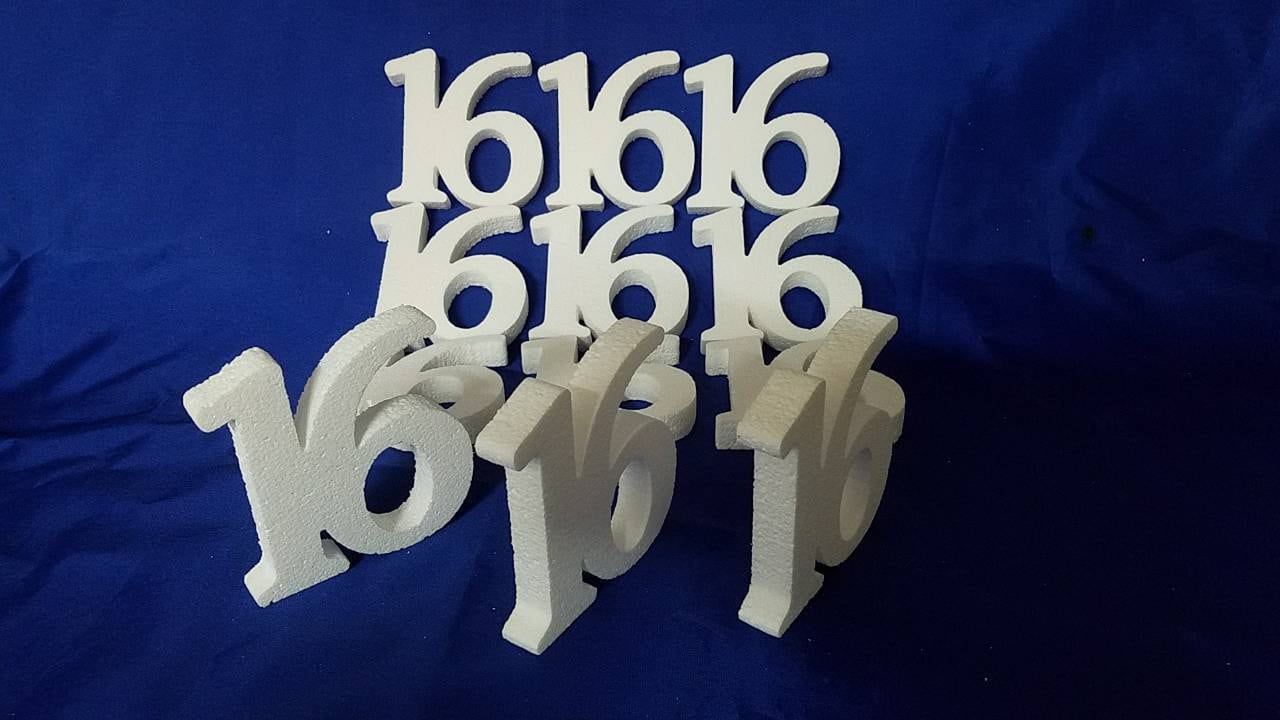 Juego de 6 números para centros de mesa de Sweet 16 (u otros) Número de poliestireno Número de espuma Sweet 16 Decoración de fiesta para fiesta Sweet 16 Idea