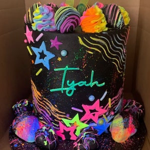Cake Topper & Name Charm with the name you prefer - both made in edge glow green or light blue  fluorescent acrylic for any age. Cake Decor