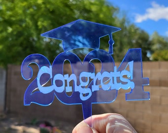 Graduation Cake Top Decoration Edge Glow Lt Blue Acrylic