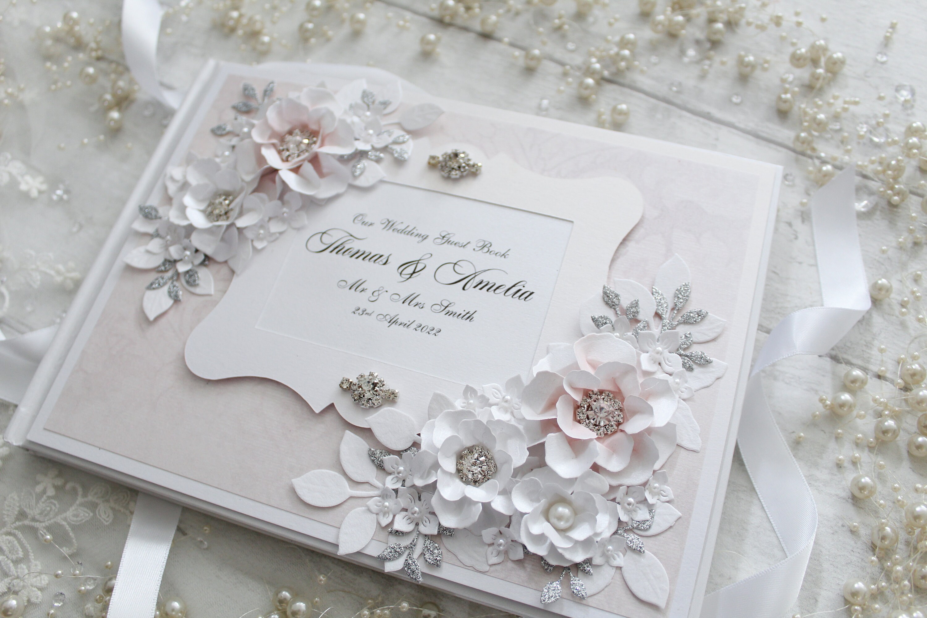 Personalised Wedding Guest Book Pink and Silver Wedding Etsy UK