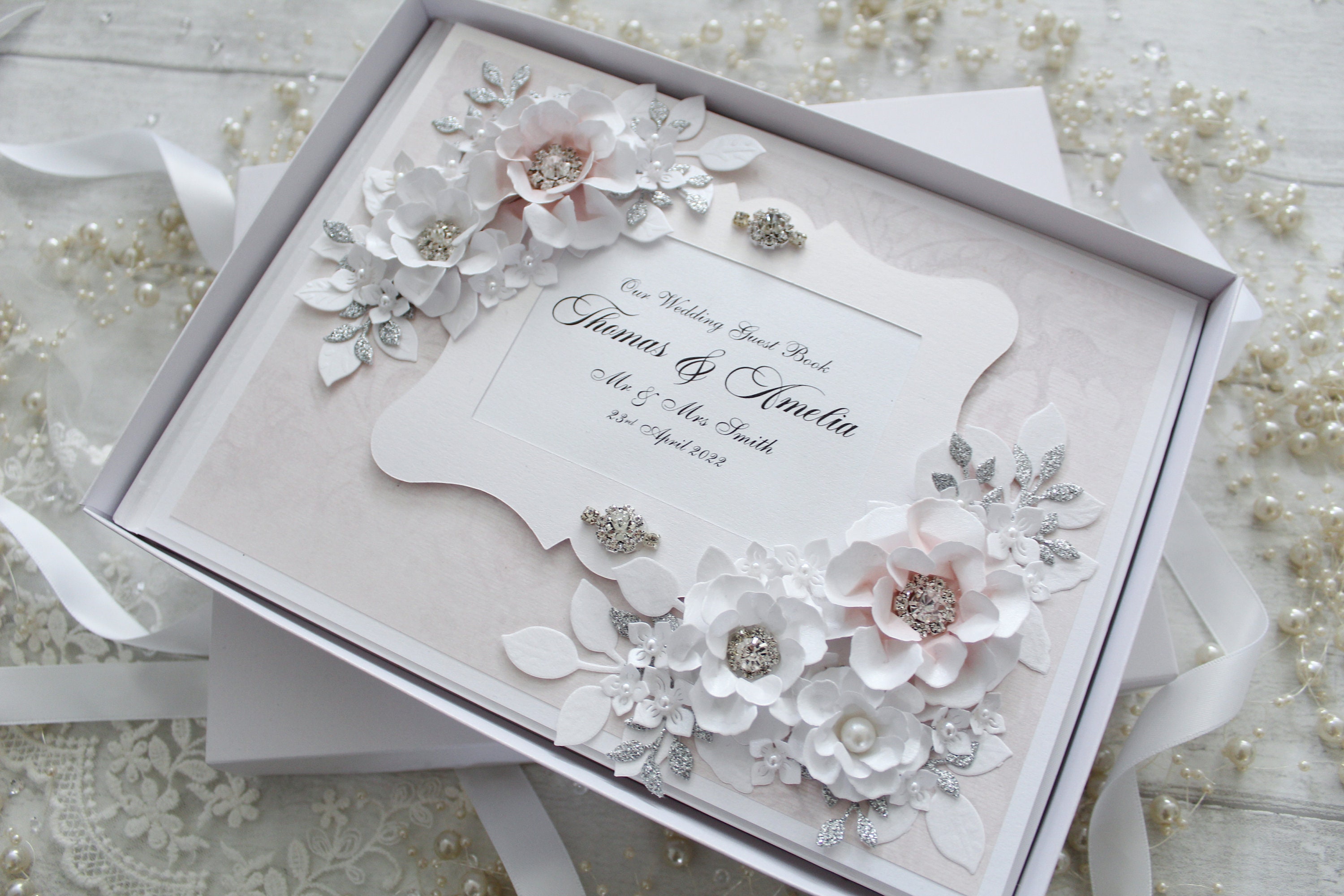 Personalised Wedding Guest Book Pink and Silver Wedding Etsy UK