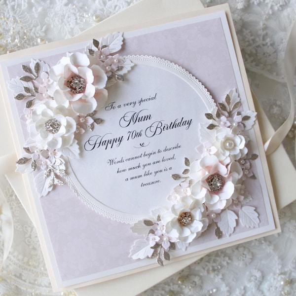 Personalised Mum 70th 50th 70th 80th 60th birthday card pink | handmade greetings card | mum quote | Special gift | boxed card