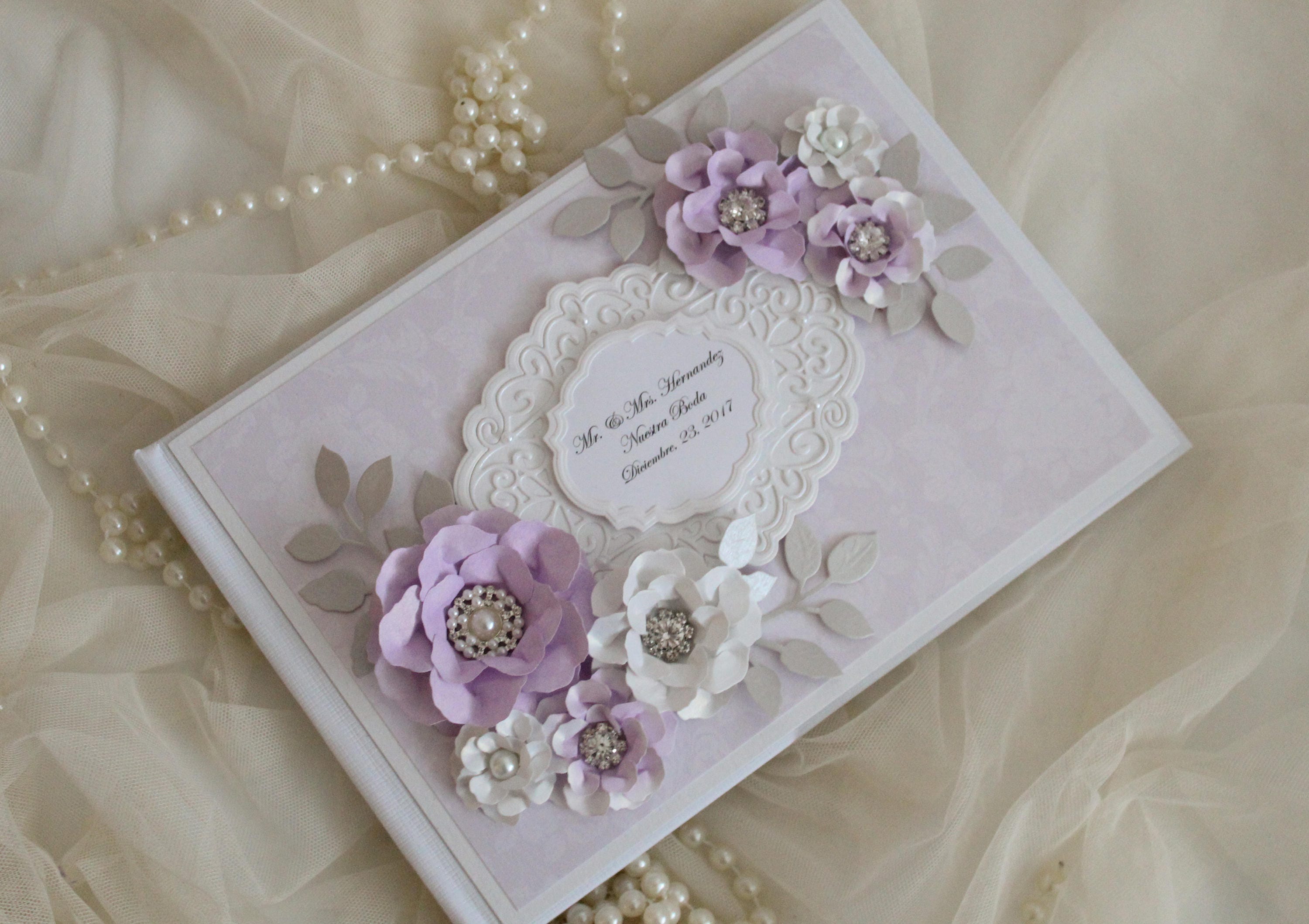 Lilac And Silver Wedding Guest Book Personalised Guest Book Etsy
