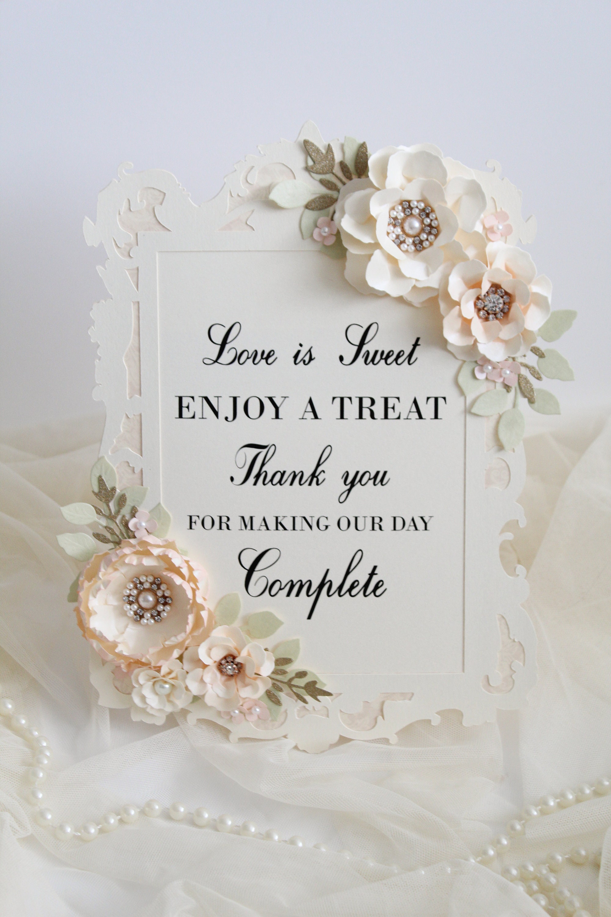 Love Is Sweet Take A Treat Wedding Trolley Foil Print Sign Marble Silver Gold