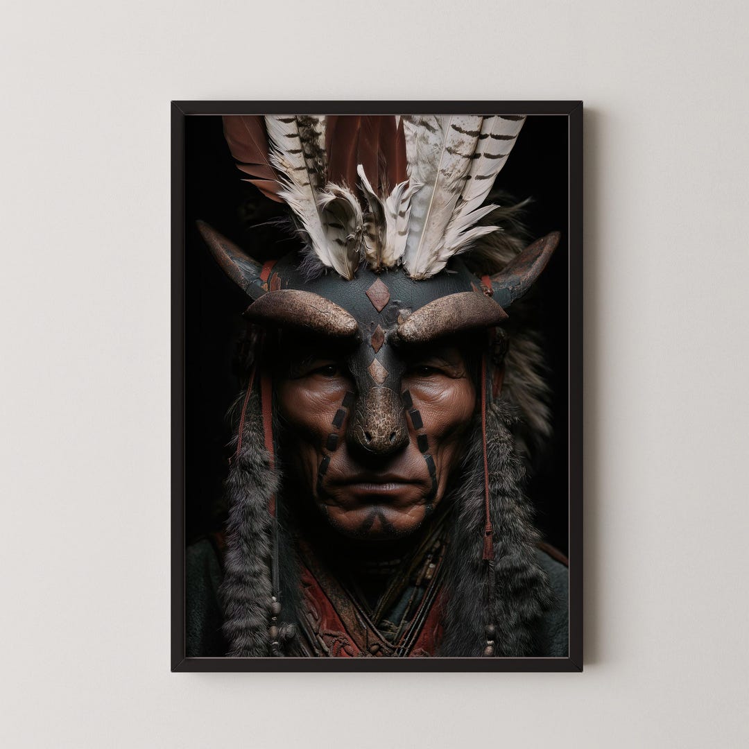 Native American Warrior Portrait Print - Rustic Western Tribal Wall Art ...