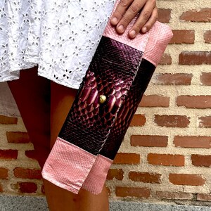 Pink and purple Python large Clutch. Statement Evening Handbag, luxury edgy design bag