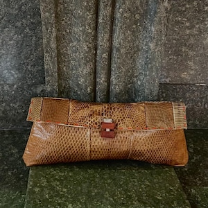Brown lizard leather purse, smart evening purse, lizard pochette, golden lizard clutch, wish list handbag, hand stitched purse, "ceillac"