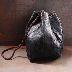 Black python tote bag, hand stitched bag, black shoulder bag, stylish evening bag, wish list, high quality tote bag, smart event bag "karoo"