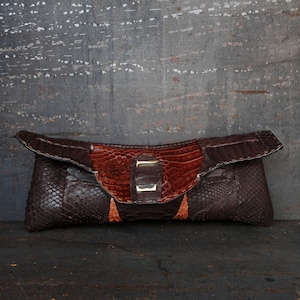 python alligator leather clutch, hand stitched handbag, stylish evening clutch, black event clutch, wish list purse, python pochette "pibor"