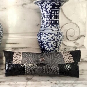 Blue python clutch, hand stitched handbag, large stylish pochette, luxury python evening bag, seductive clutch, gorgeous handbag "trebeltal"