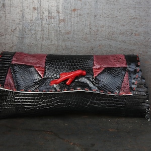 Luxury black lizard leather clutch, smart evening purse, black pochette, wish list handbag, black event clutch, seductive purse "Bulandet"