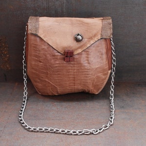 Brown lizard chainy bag, hand stitched purse, stylish shoulder lizard bag, fashion design bag, smart luxury pochette, edgy design "boeny"