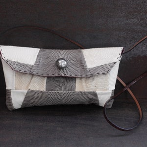 Stylish lizard pochette, hand stitched handbag, lizard shoulder bag, smart evening bag, leather flap, wish list purse, event bag "stendal"