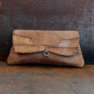 Brown lizard clutch, fashion design purse, lizard pochette for event, stylish evening lizard purse, hand stitched handbag, evening clutch.