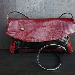 Red black leather flap, hand stitched bag, luxury lizard shoulder bag, red stylish evening bag, seductive messenger bag, edgy design"melaky"