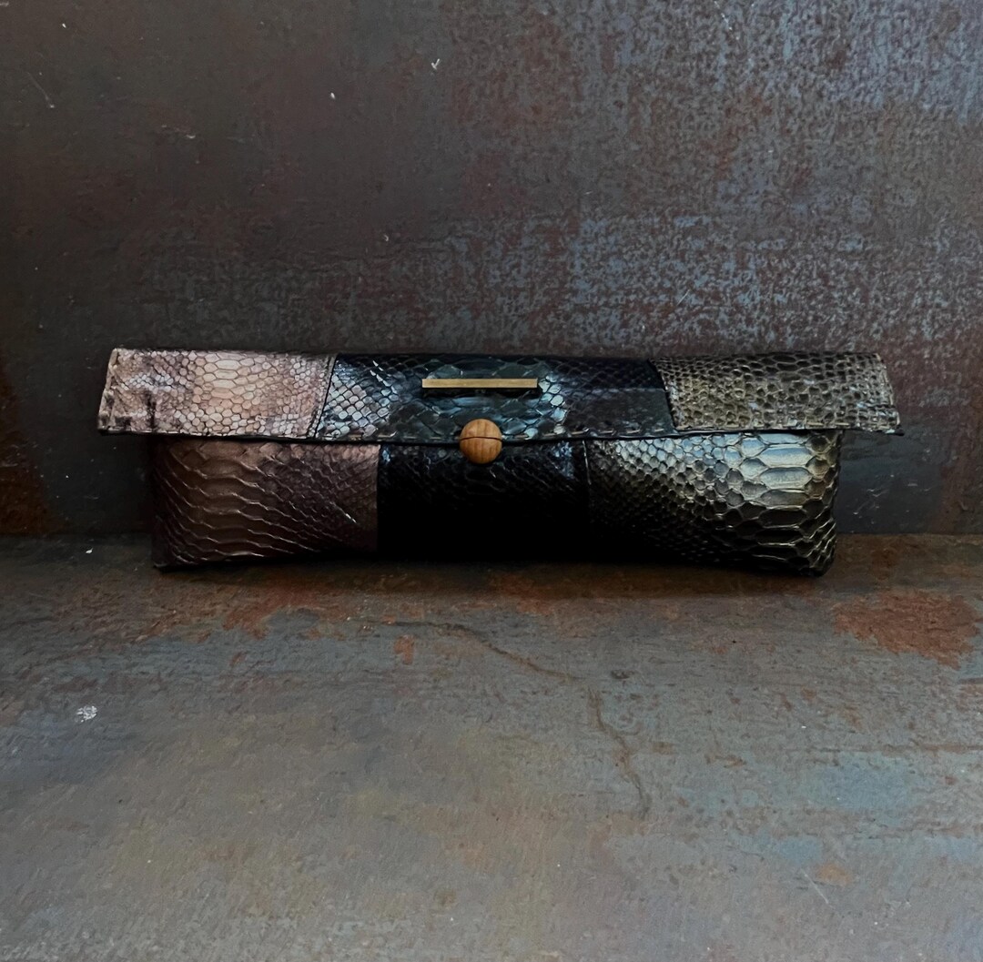 Python Leather Patchwiork Patchwork Design Clutch, Python Leather Pochette, Evening Handbag ...